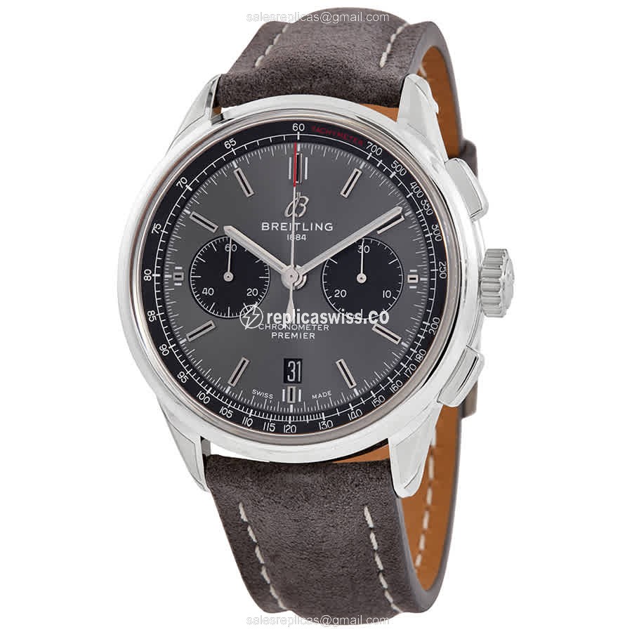 Breitling Premier AB0118221B1X2 Replica Watch | Automatic Movement | Gray Dial & Leather Strap