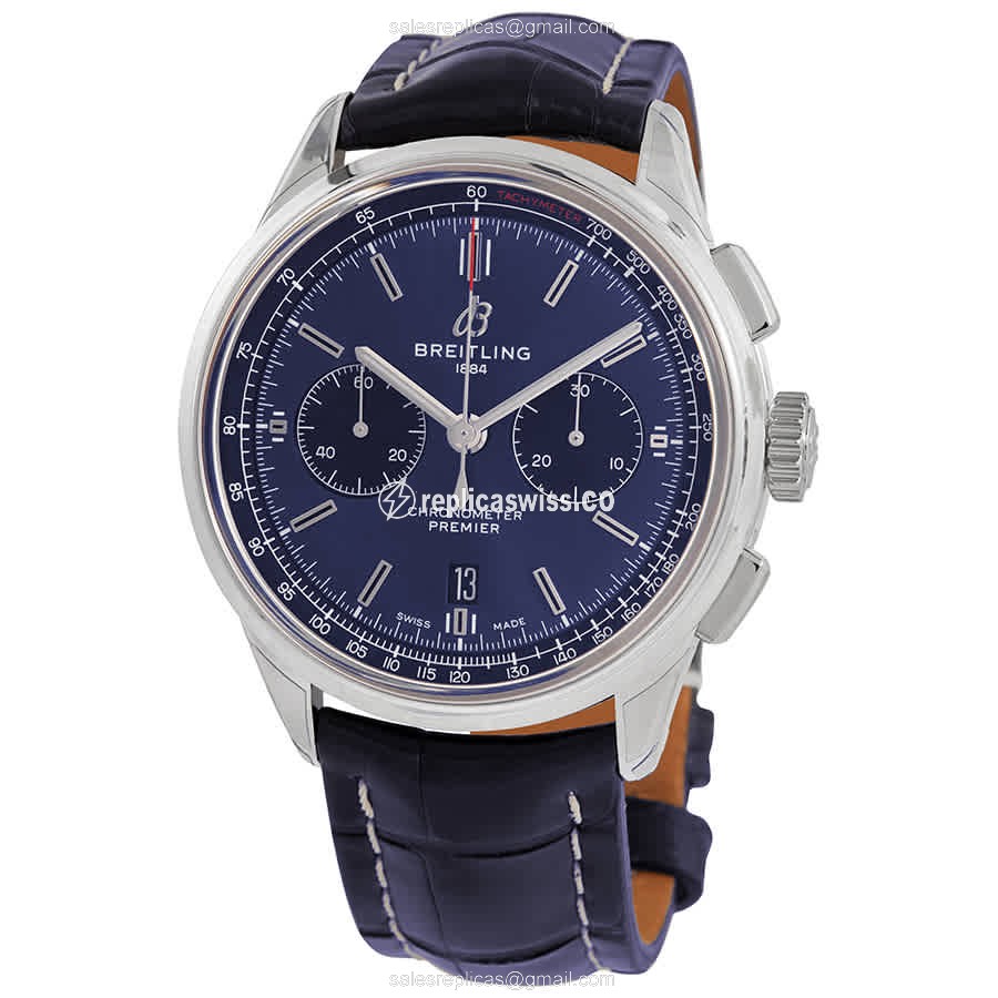 Breitling Premier AB0118221C1P1 Replica, Automatic Movement, Blue Dial & Alligator Strap Watch