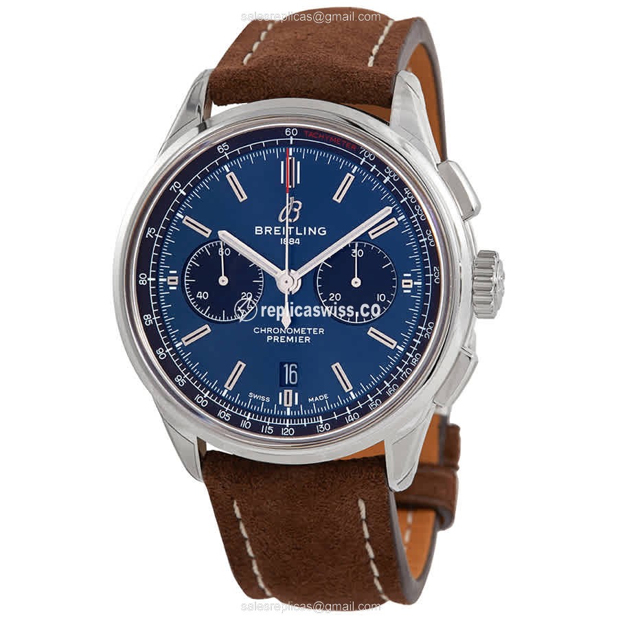 Breitling Premier AB0118221C1X1 Replica, Automatic Movement, Blue Dial & Brown Leather Strap Watch