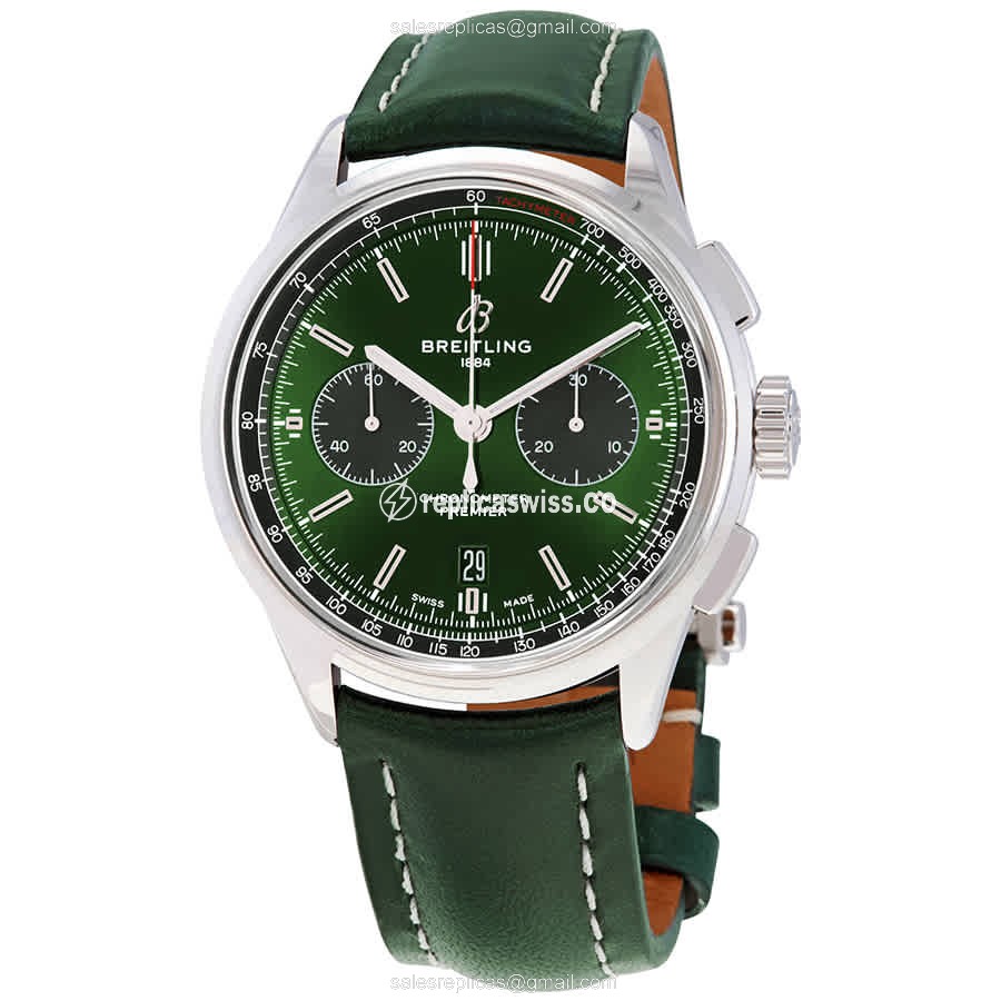Breitling Premier AB0118A11L1X1 Replica: Automatic, Green Dial, Stainless Steel Case & Leather