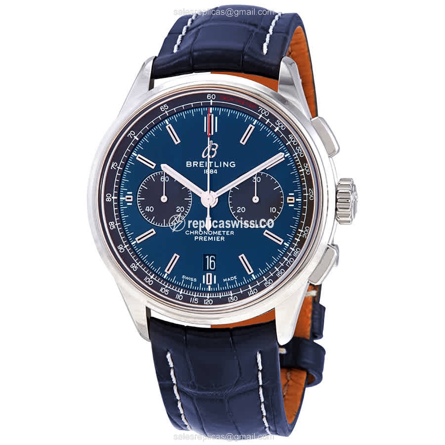 Breitling Premier AB0118A61C1P1 Replica, Automatic, Blue Dial, Alligator Strap Watch