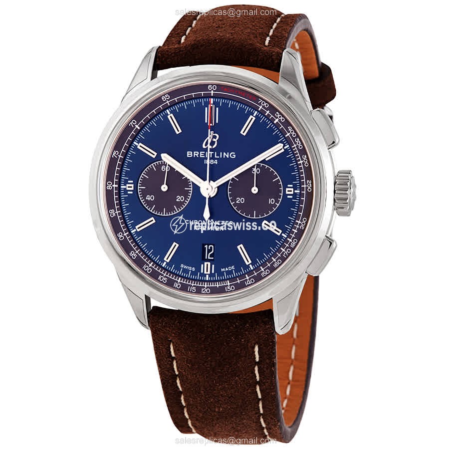 Breitling Premier AB0118A61C1X3 Automatic Steel Case, Blue Dial, Brown Leather Strap Watch