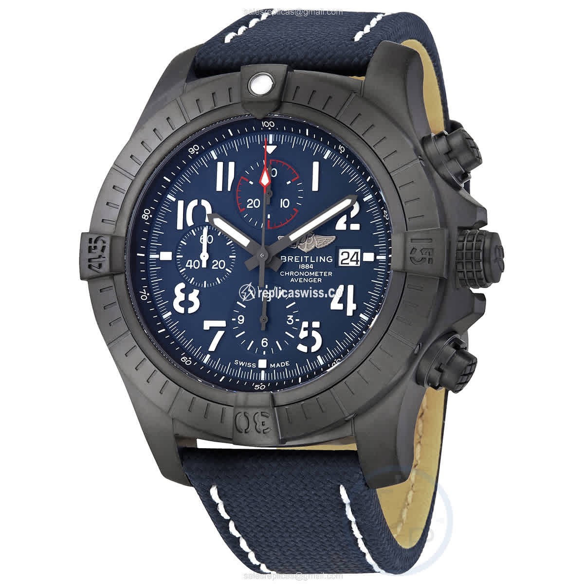 Breitling Super Avenger Chrono 48 Titan Replica | Automatic, Blue Canvas Strap Watch