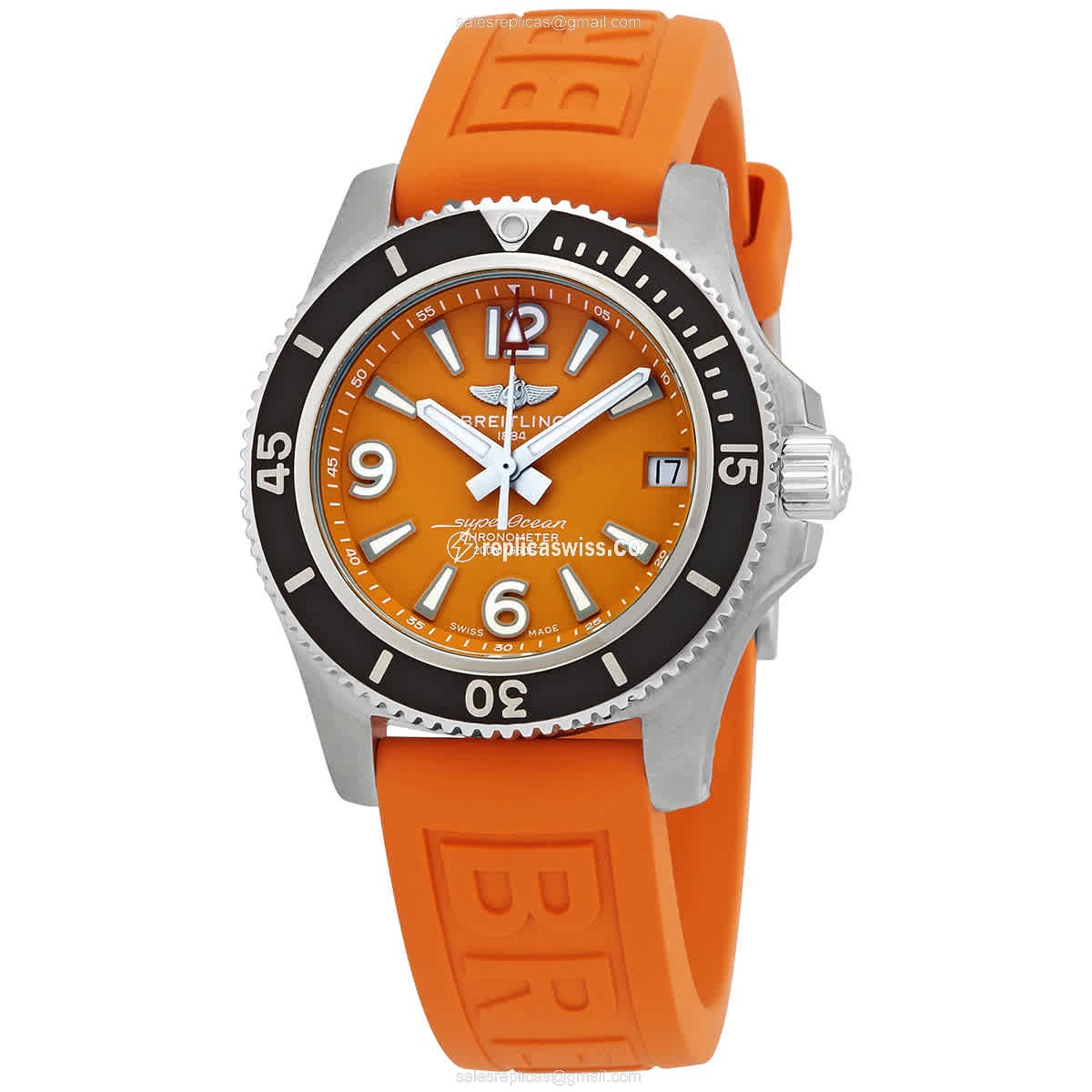 Breitling Superocean 36 Replica, Automatic Movement, Orange Dial & Rubber Strap Watch