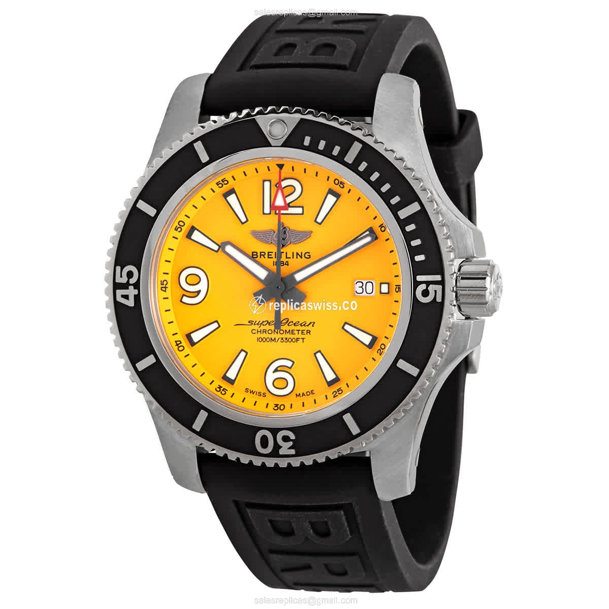Breitling Superocean 44 Replica with Automatic Movement Yellow Dial on Rubber Strap Watch