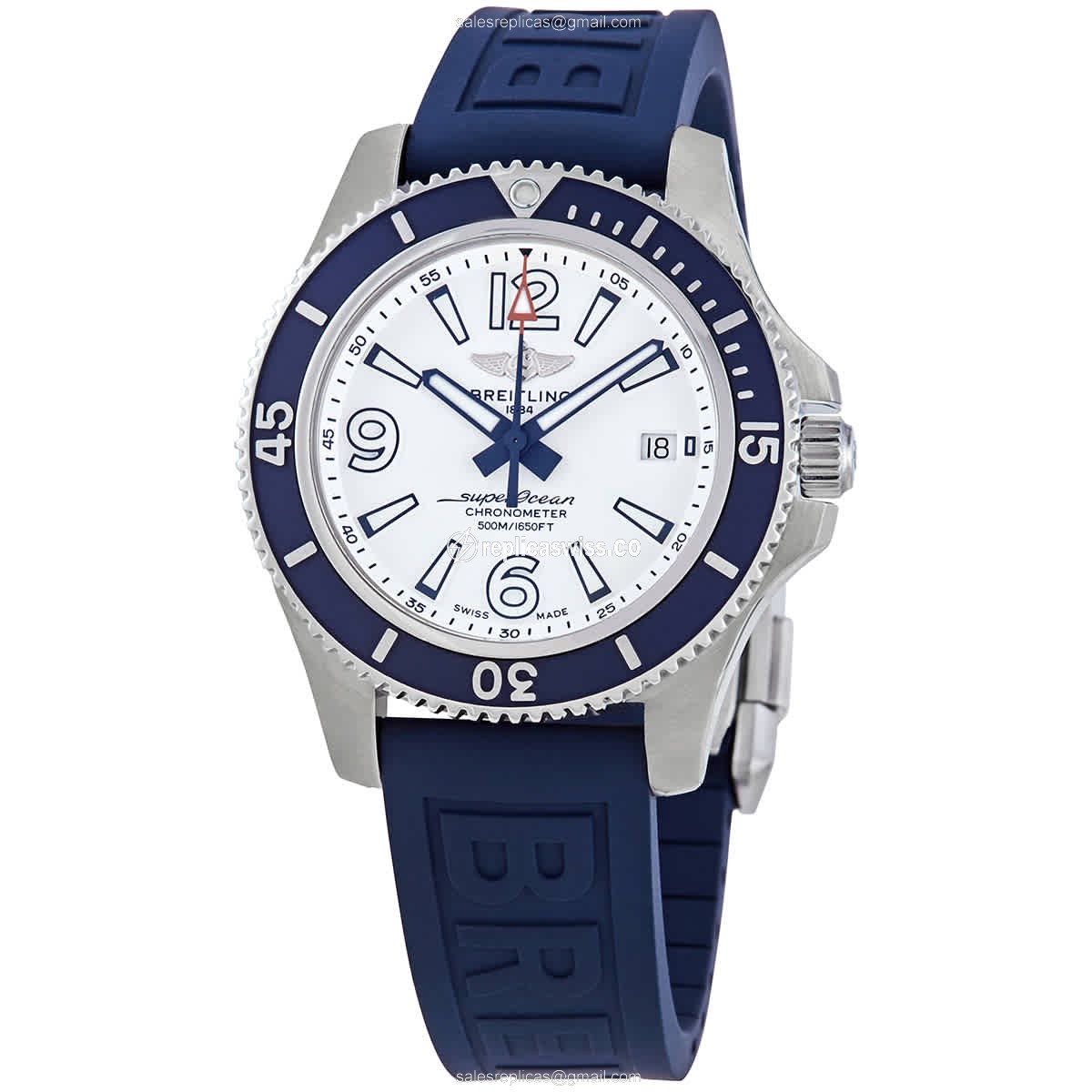 Breitling Superocean A17366D81A1S2 Replica | Automatic Movement, White Dial, Blue Rubber Strap Watch