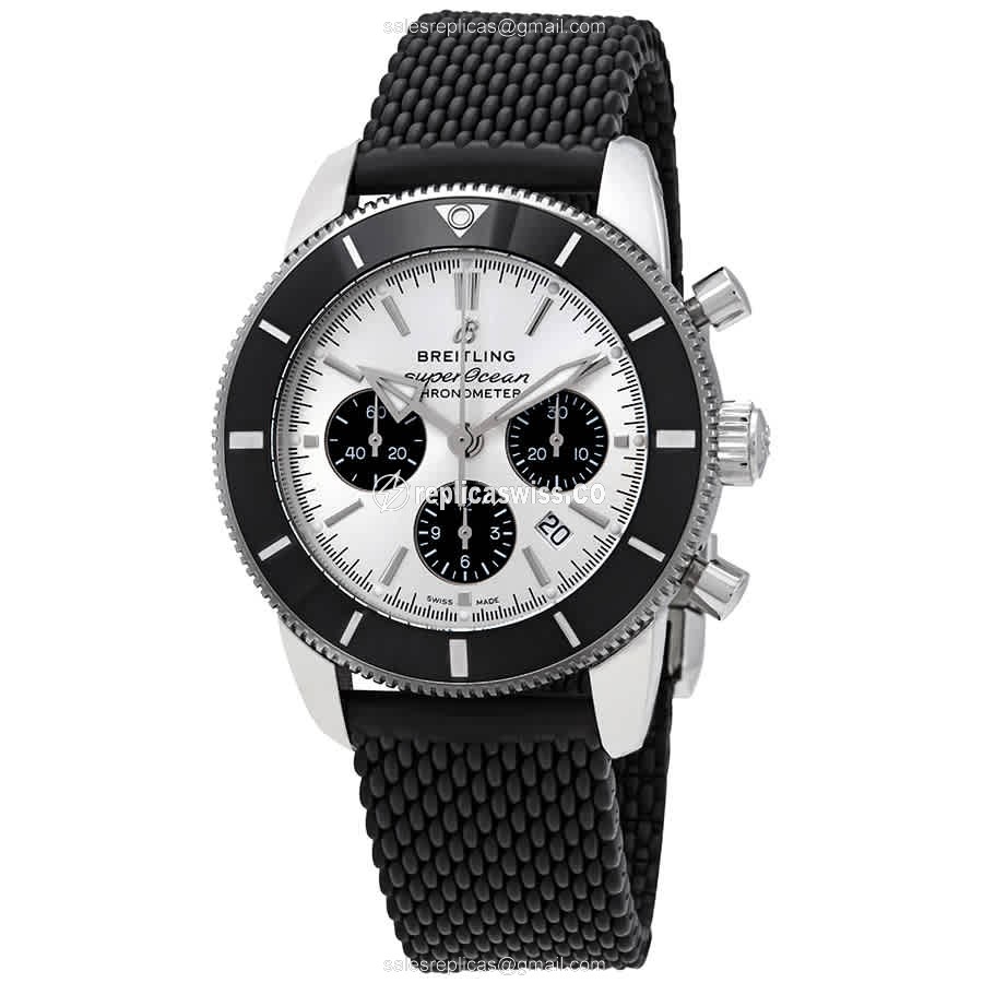 Breitling Superocean Heritage Automatic Silver Dial Watch, Rubber Strap, Stainless Steel Case