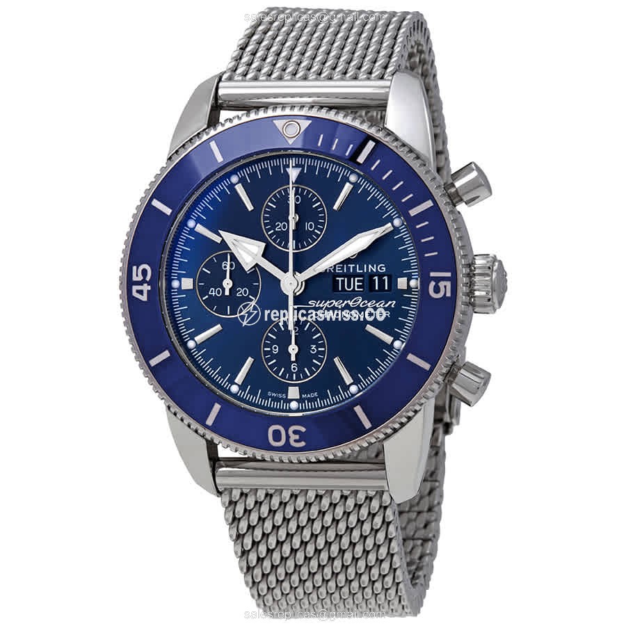 Breitling Superocean Heritage Replica in Stainless Steel, Automatic Blue Dial & Silver Chain Watch