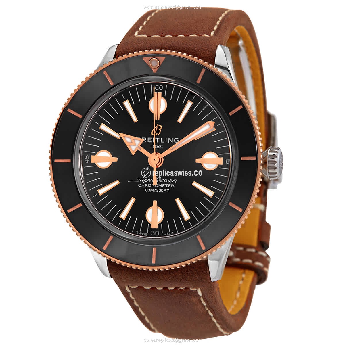 Breitling U10370121B1X2 Superocean Heritage | Automatic Movement | Black Dial & Brown Cowhide Strap