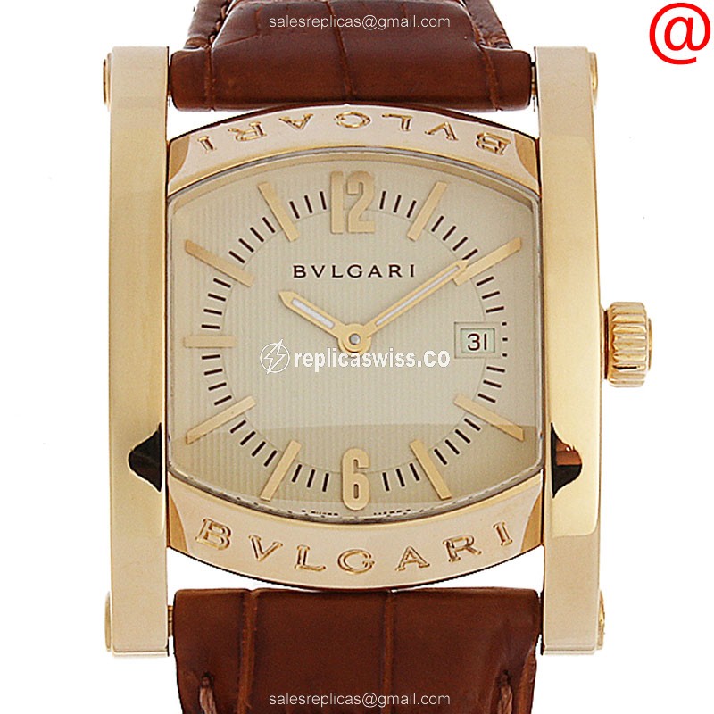 Bulgari 101278 Quartz Replica Watch | Ivory Dial, 18kt Gold Case & Brown Alligator Strap