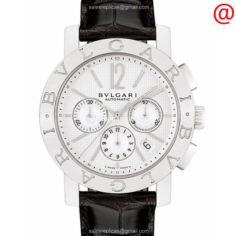 Bulgari 101557 White Dial Automatic Replica Watch | Stainless Steel Case | Black Alligator Strap