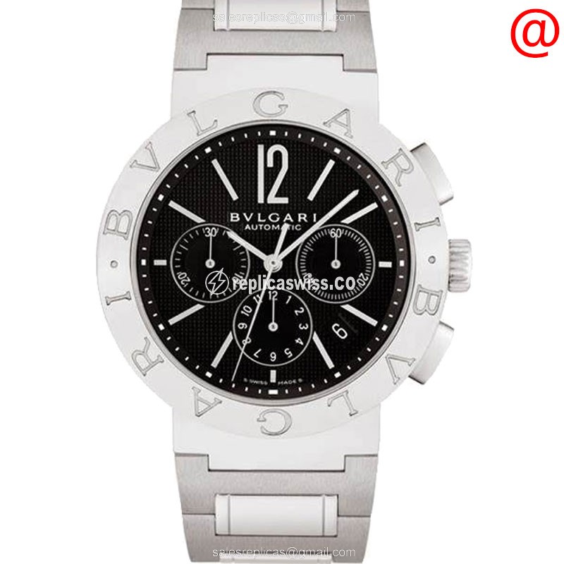 Bulgari 101560 — Automatic Black Dial Watch in Stainless Steel, Silver Clasp & Crystal Case