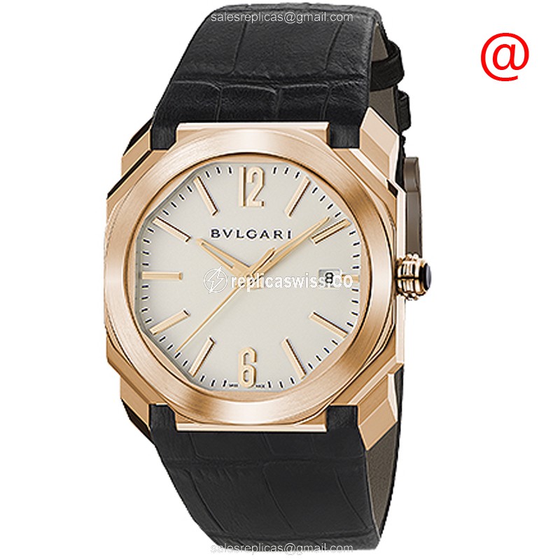 Bulgari 102119 OCTO ROMA Replica, Automatic Movement, Silver Dial, 18kt Gold Case Watch