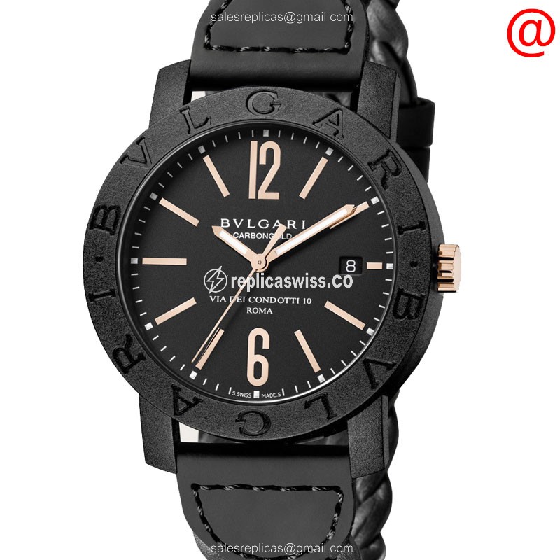 Bulgari 102632 — Automatic Carbon Fiber Case, Black Dial, Cowhide Strap Watch