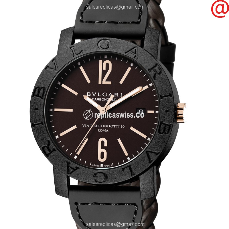 Bulgari 102633 Automatic Carbon Fiber Watch | Brown Dial, Cowhide Strap