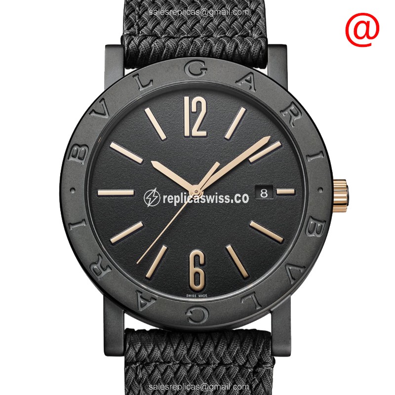 Bulgari 102929 Automatic Steel Case Replica, Black Dial & Rubber Strap, Sapphire Crystal Watch
