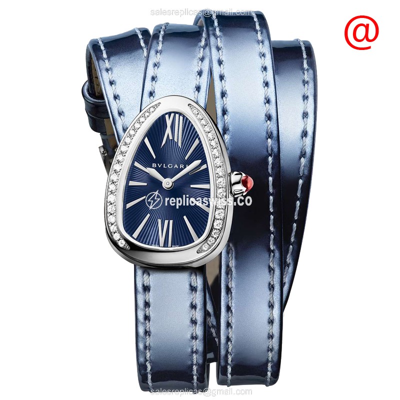 Bulgari 102967 SERPENTI Quartz Blue Dial Watch, Exquisite Blue Leather Strap