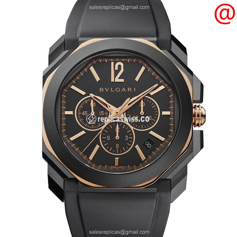 Bulgari 103075 OCTO VELOCISSIMO Automatic — Black Dial, 18kt Rose Gold & Steel Case Watch