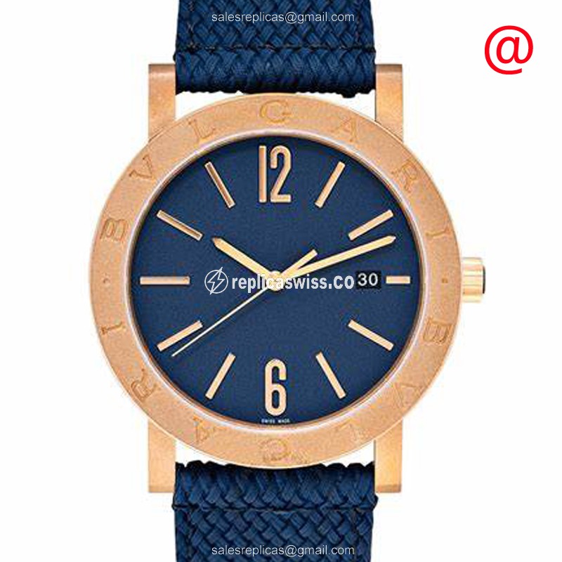 Bulgari 103132 Replica Automatic Bronze Watch | Blue Dial & Canvas Strap