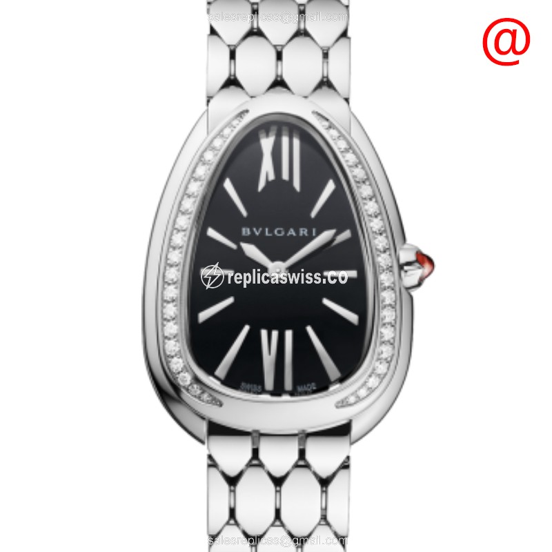 Bulgari 103449 SERPENTI SEDUTTORI Steel Case Black Dial Crystal Movement Silver Clasp Watch