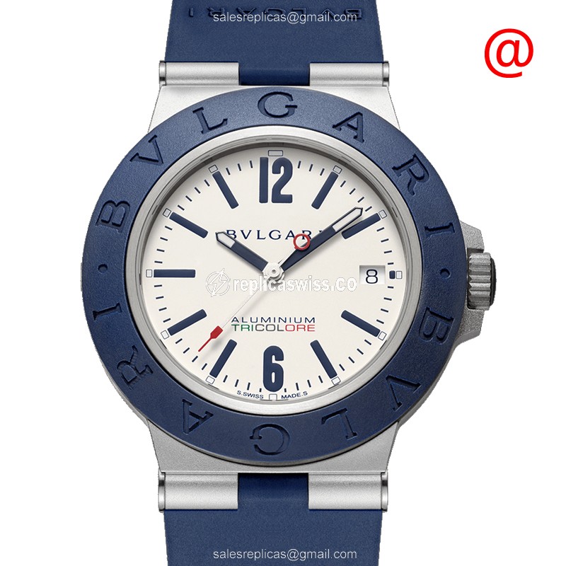 Bulgari 103514 Titanium Case Automatic Movement Replica, Gray Dial, Blue Rubber Strap Watch