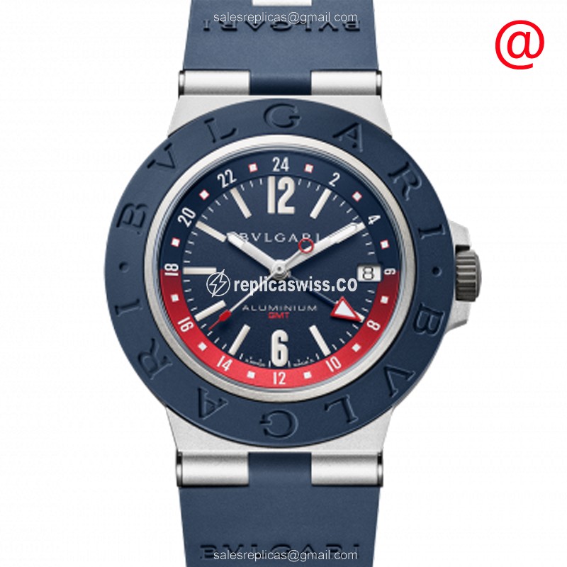 Bulgari 103554 Aluminum & Titanium Replica, Automatic Movement, Blue Dial & Rubber Strap Watch