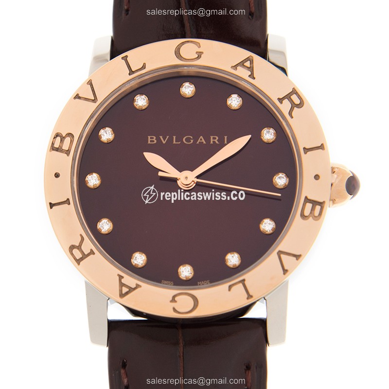 Bulgari BBL33C11SPGLC11/12 – Automatic Red Dial Gold Case Alligator Strap Sapphire Crystal Watch