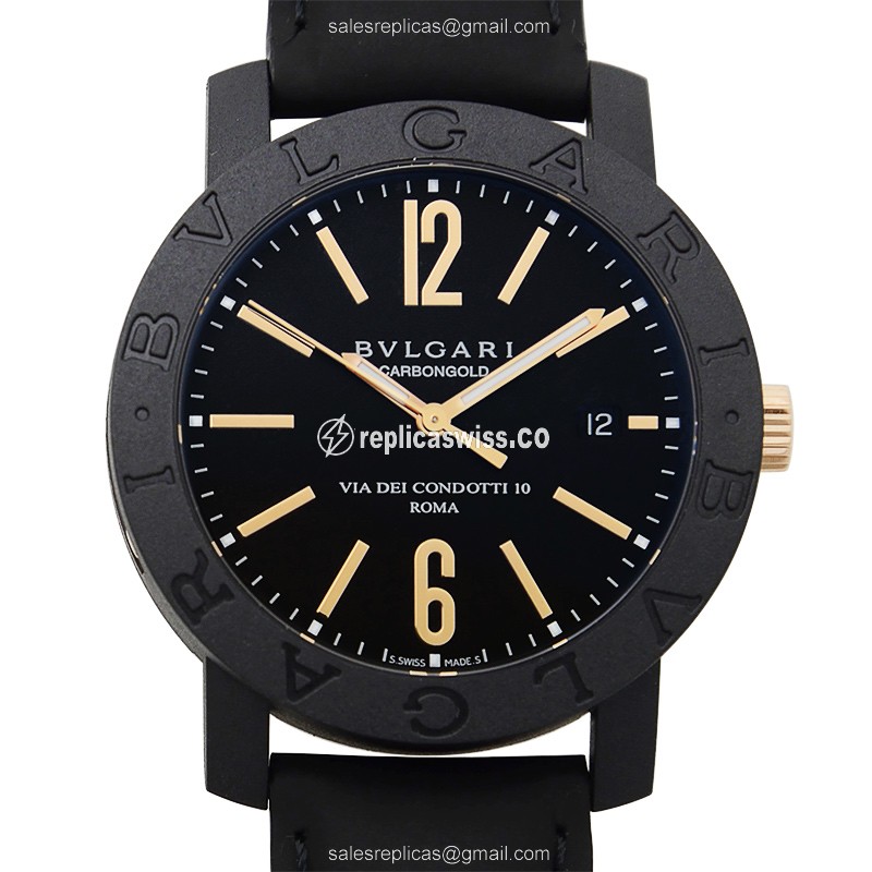 Bulgari BBP40BCGLD Replica: Automatic, Black Leather Strap, Sapphire Crystal Watch