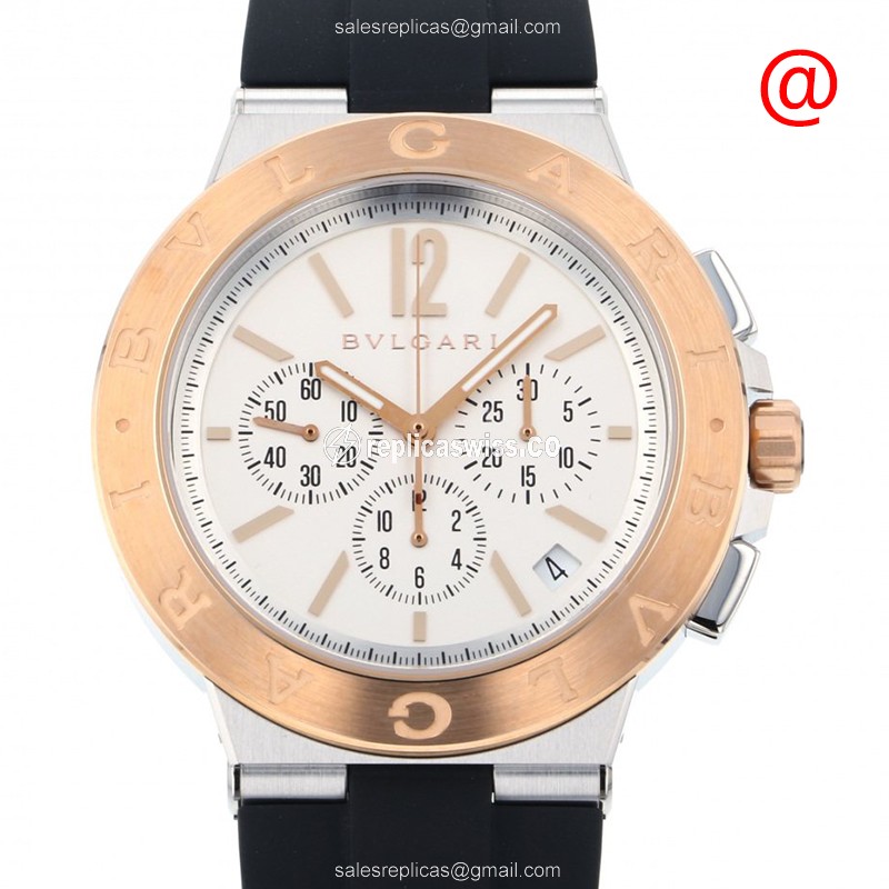 Bulgari DG41WSPGVDCH Diagono Automatic | White Dial, 18kt Rose Gold & Steel Case Watch