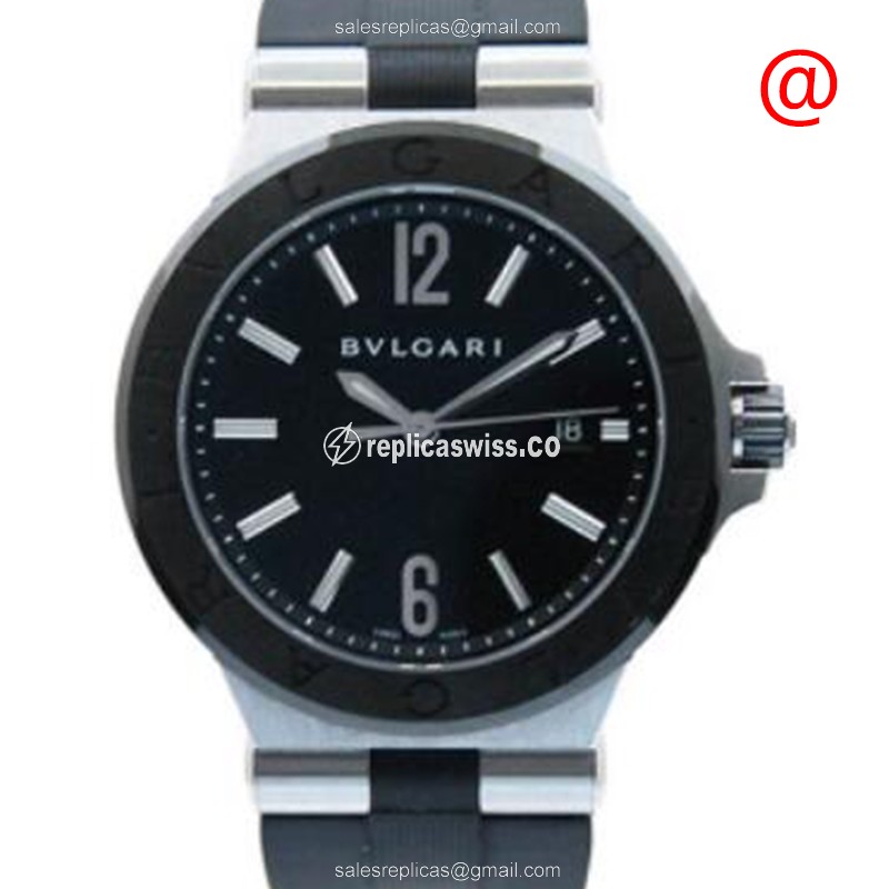 Bulgari Diagono 102029 Automatic Black Dial Steel Case, Rubber Strap Watch