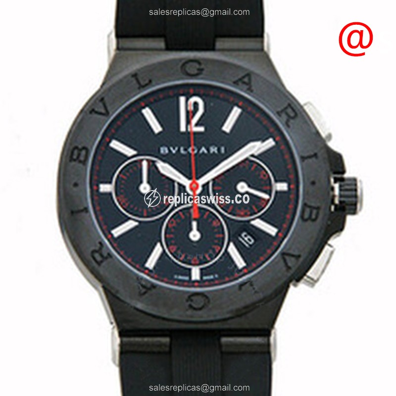 Bulgari DIAGONO 102160 Automatic Steel Case, Black Dial Rubber Strap Watch