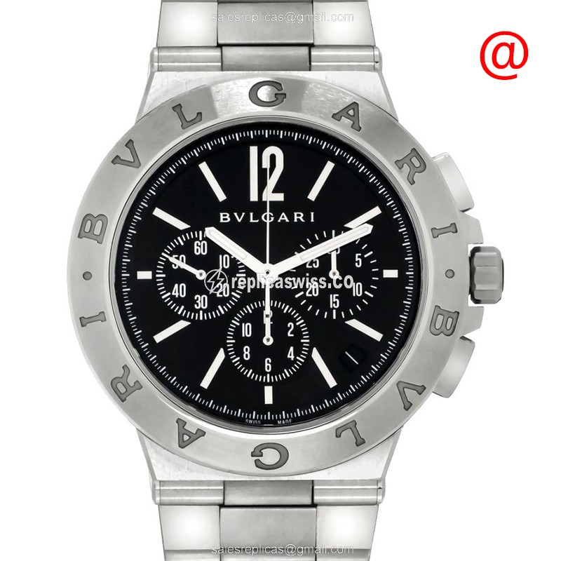Bulgari Diagono 102330 Automatic Black Dial Steel Case Watch with Silver Steel Strap