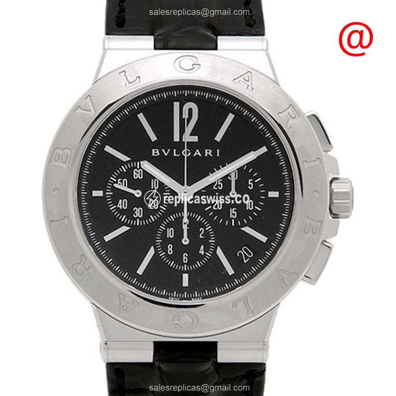 Bulgari Diagono 102333 Replica, Automatic Movement, Black Dial & Alligator Strap Watch