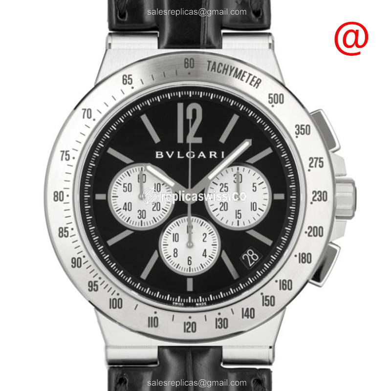 Bulgari Diagono 102588 Automatic Replica, Black Dial & Leather Strap, Stainless Steel Case Watch
