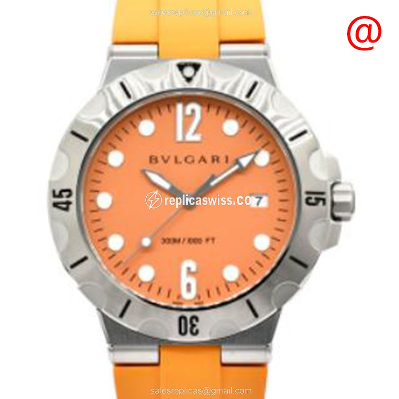 Bulgari Diagono 102787 Replica Watch: Automatic Movement, Orange Dial & Rubber Strap