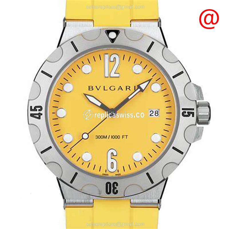 Bulgari Diagono 102788 Automatic Steel Case Yellow Dial Rubber Strap Replica Watch