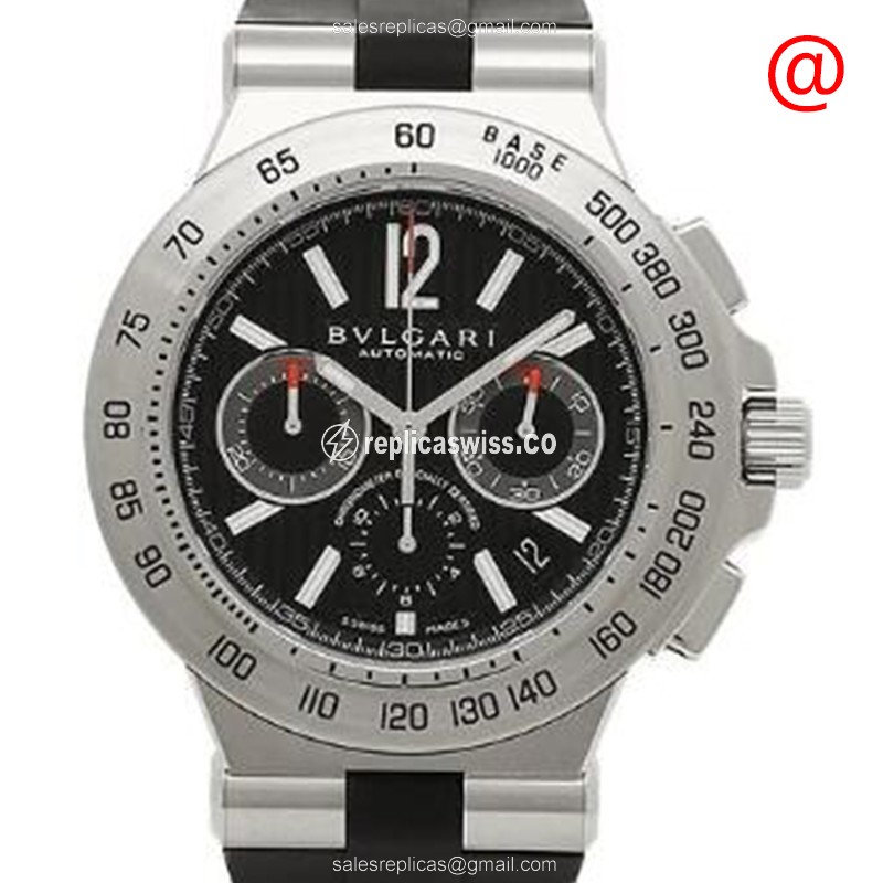 Bulgari Diagono DP42BSVDCH Replica, Automatic Movement, Black Dial & Rubber Strap Watch