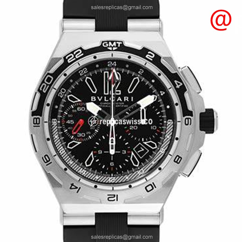 Bulgari Diagono DP45BSTVDCH GMT Replica in Stainless Steel with Automatic Movement Black Dial