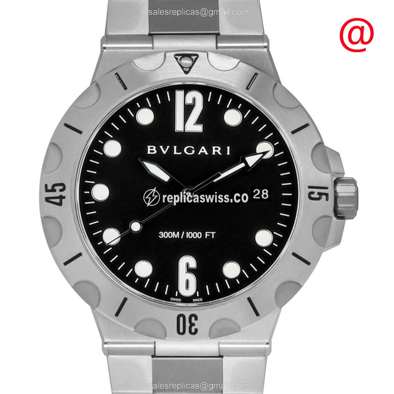 Bulgari Diagono Scuba Replica | Automatic Movement | Black Dial | Stainless Steel Case Watch