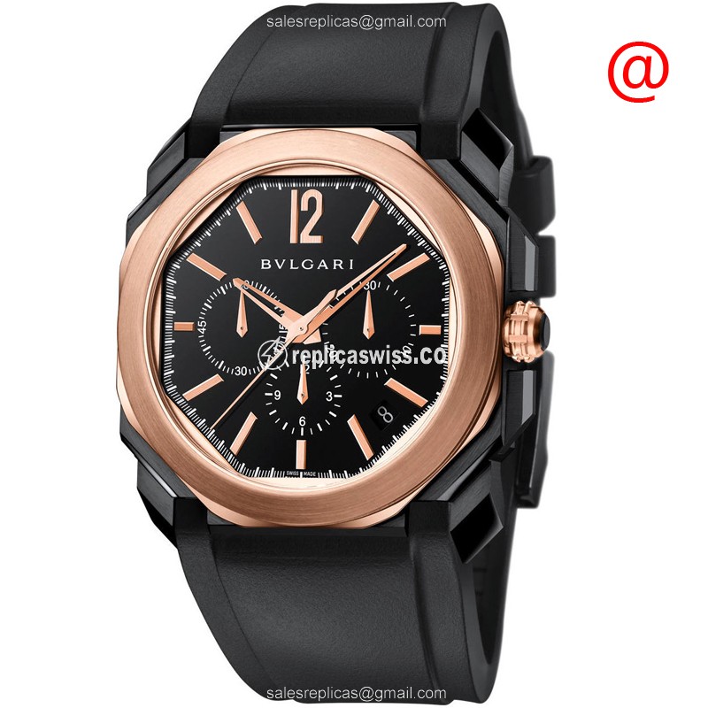 Bulgari OCTO FINISSIMO Replica in 18kt Gold, Automatic Movement & Black Rubber Strap Watch