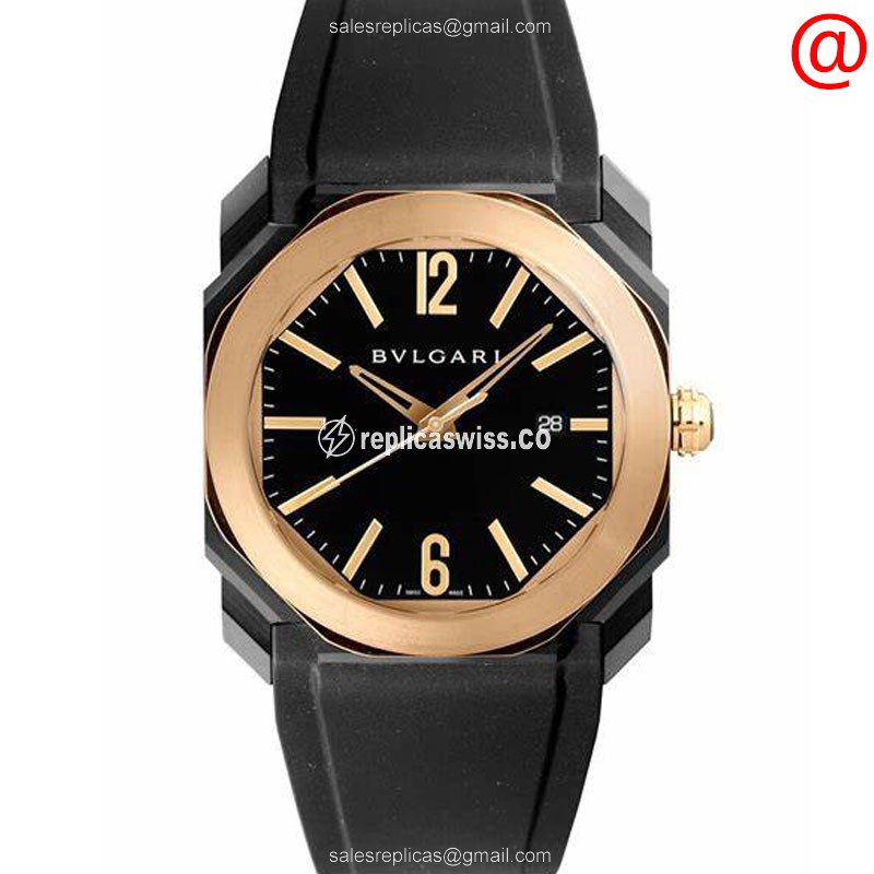 Bulgari Octo Roma Automatic — 18kt Gold Case, Black Rubber Strap Watch