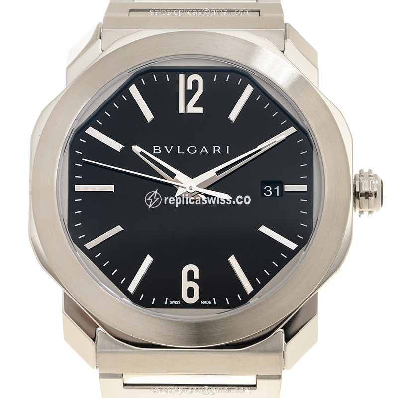 Bulgari Octo Roma Automatic Steel Replica | Black Dial, Silver Clasp Watch