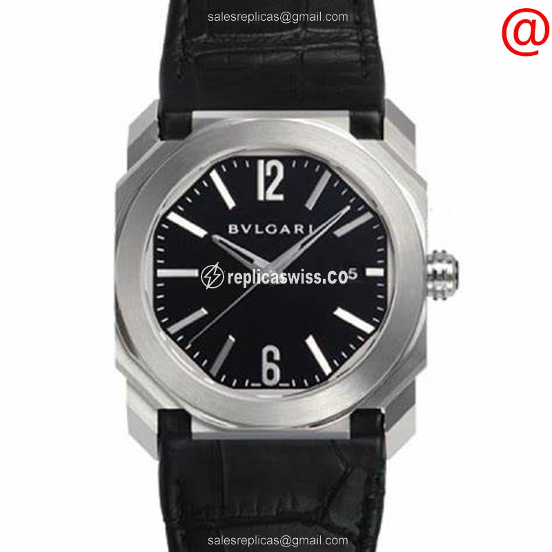 Bulgari OCTO ROMA Automatic Steel Watch | Black Dial & Alligator Strap