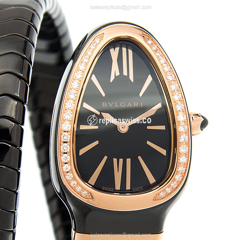 Bulgari Serpenti 102532 Replica, Black Ceramic Case & Dial, Quartz Movement Watch