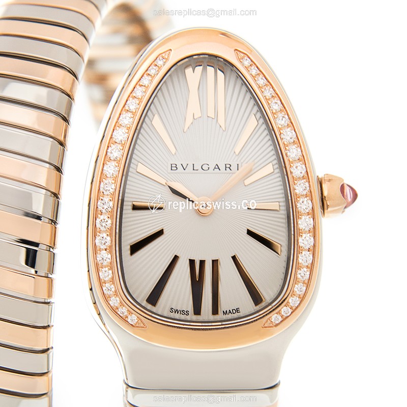 Bulgari Serpenti Replica in 18kt Steel & Rose Gold, Silver Dial & Gold Strap Watch