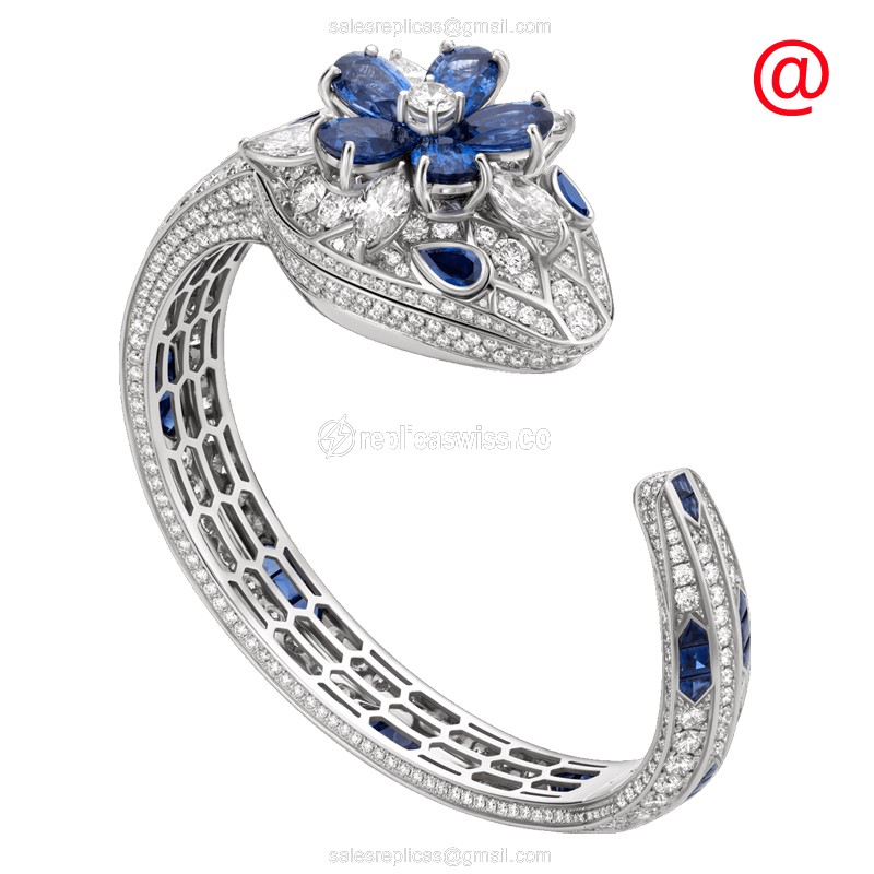 Bulgari Serpenti Secret 103020 Replica in 18kt White Gold, Silver Dial & Sapphire Band Watch