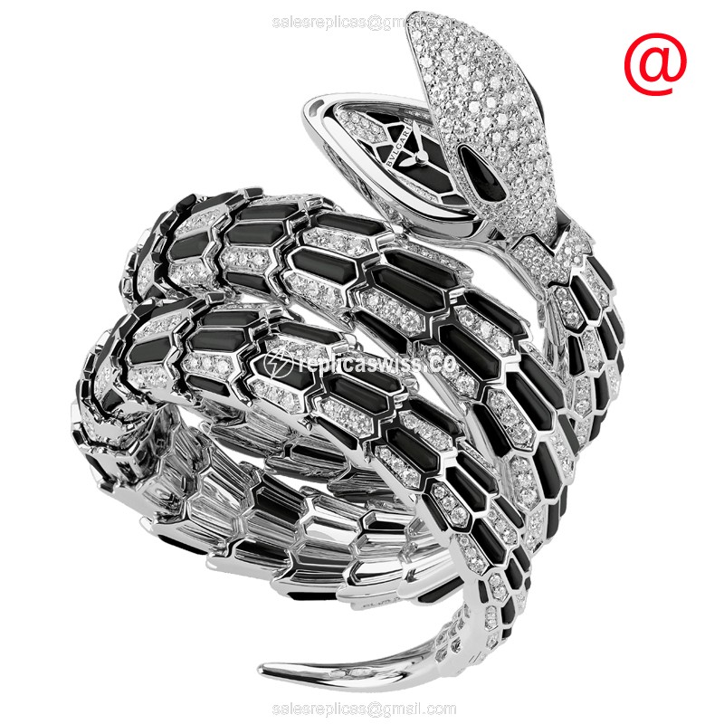 Bulgari Serpenti Secret in 18kt White Gold with Black Quartz Movement Diamond Bangle Clasp Watch