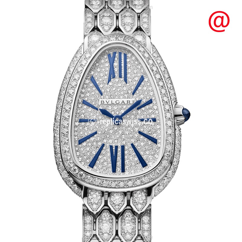 Bulgari Serpenti Seduttori Quartz Replica in 18kt White Gold with Silver Dial & Diamond Clasp Watch