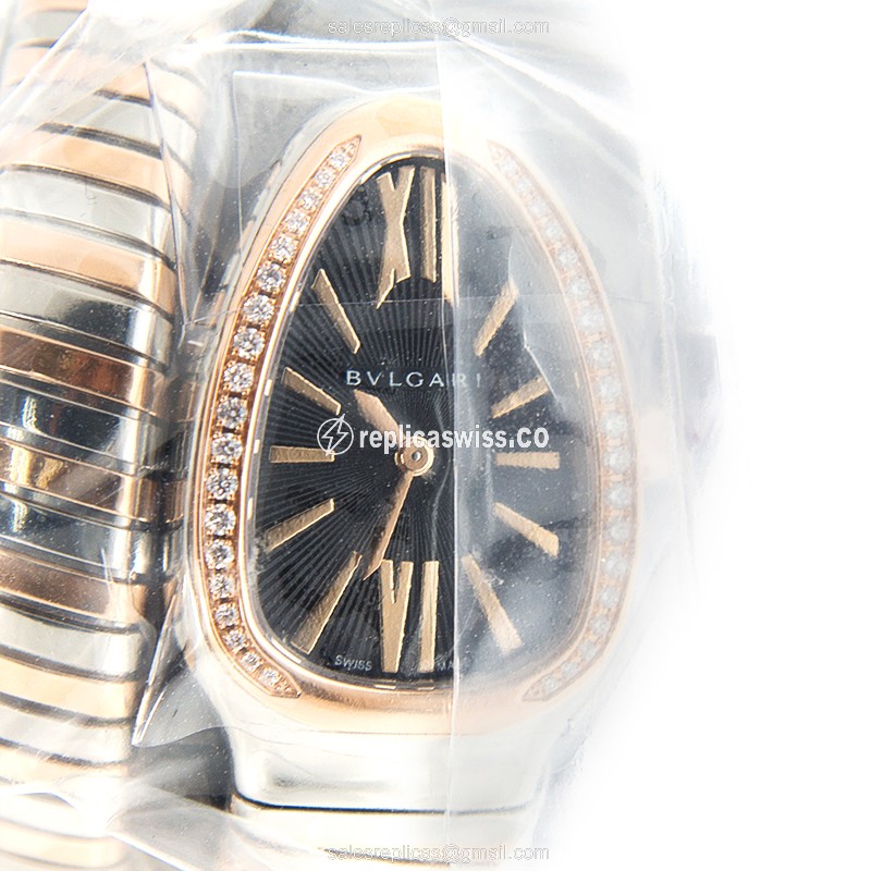 Bulgari Serpenti SP35BSPGD.1T Replica | 18kt Rose Gold Case & Diamond Bezel | Black Dial & Gold