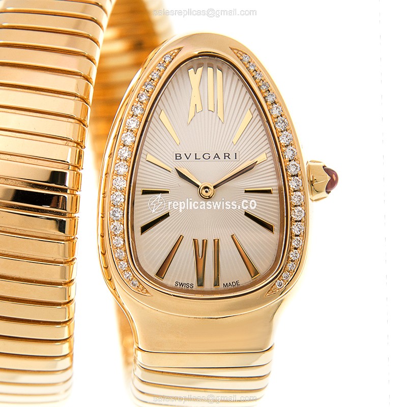 Bulgari Serpenti SP35C6GDG.2T Replica in 18kt Gold, Silver Dial, Quartz Movement Watch